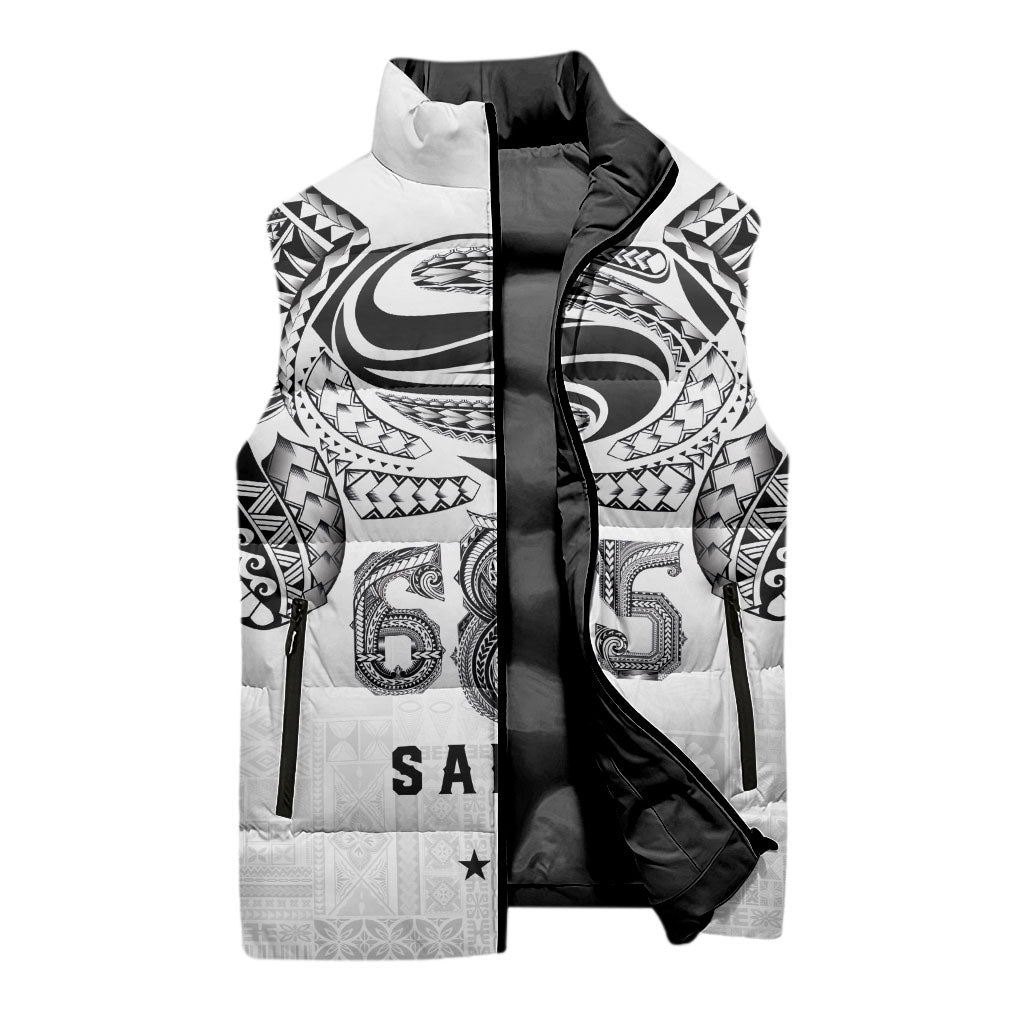 Super Samoa 685 Tribal Tattoo Sleeveless Puffer Jacket Siapo Pattern White Edition LT03 - Polynesian Pride