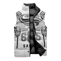 Super Samoa 685 Tribal Tattoo Sleeveless Puffer Jacket Siapo Pattern White Edition LT03 - Polynesian Pride