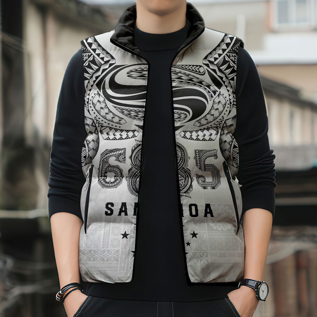 Super Samoa 685 Tribal Tattoo Sleeveless Puffer Jacket Siapo Pattern White Edition LT03 - Polynesian Pride