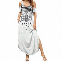 Super Samoa 685 Tribal Tattoo Summer Maxi Dress Siapo Pattern White Edition LT03 Women White - Polynesian Pride