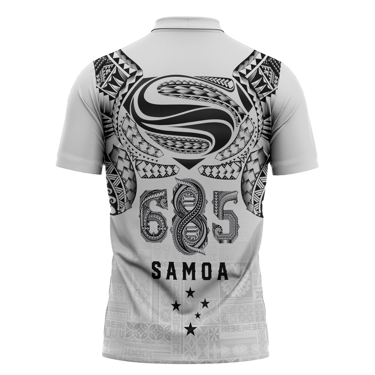 Super Samoa 685 Tribal Tattoo Zipper Polo Shirt Siapo Pattern White Edition LT03 - Polynesian Pride