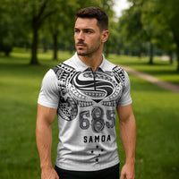 Super Samoa 685 Tribal Tattoo Zipper Polo Shirt Siapo Pattern White Edition LT03 - Polynesian Pride