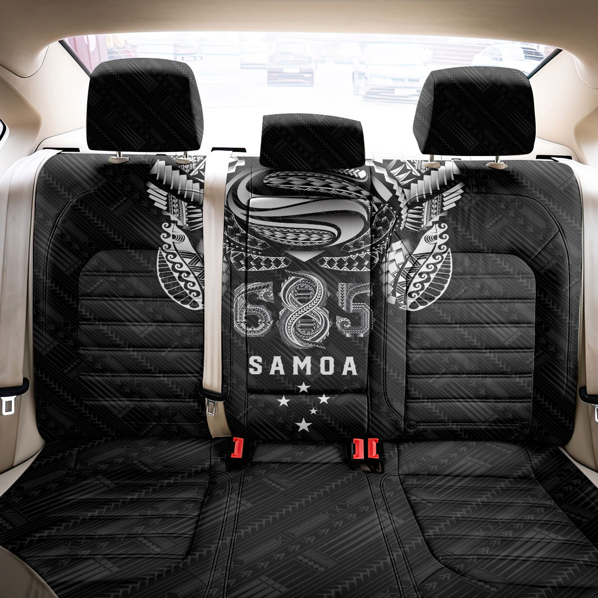 Super Samoa 685 Tribal Tattoo Back Car Seat Cover Samoan Ornament Pattern Black Edition LT03 - Polynesian Pride