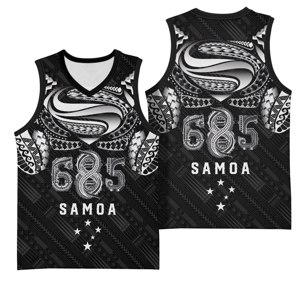 Super Samoa 685 Tribal Tattoo Basketball Jersey Samoan Ornament Pattern Black Edition LT03 - Polynesian Pride