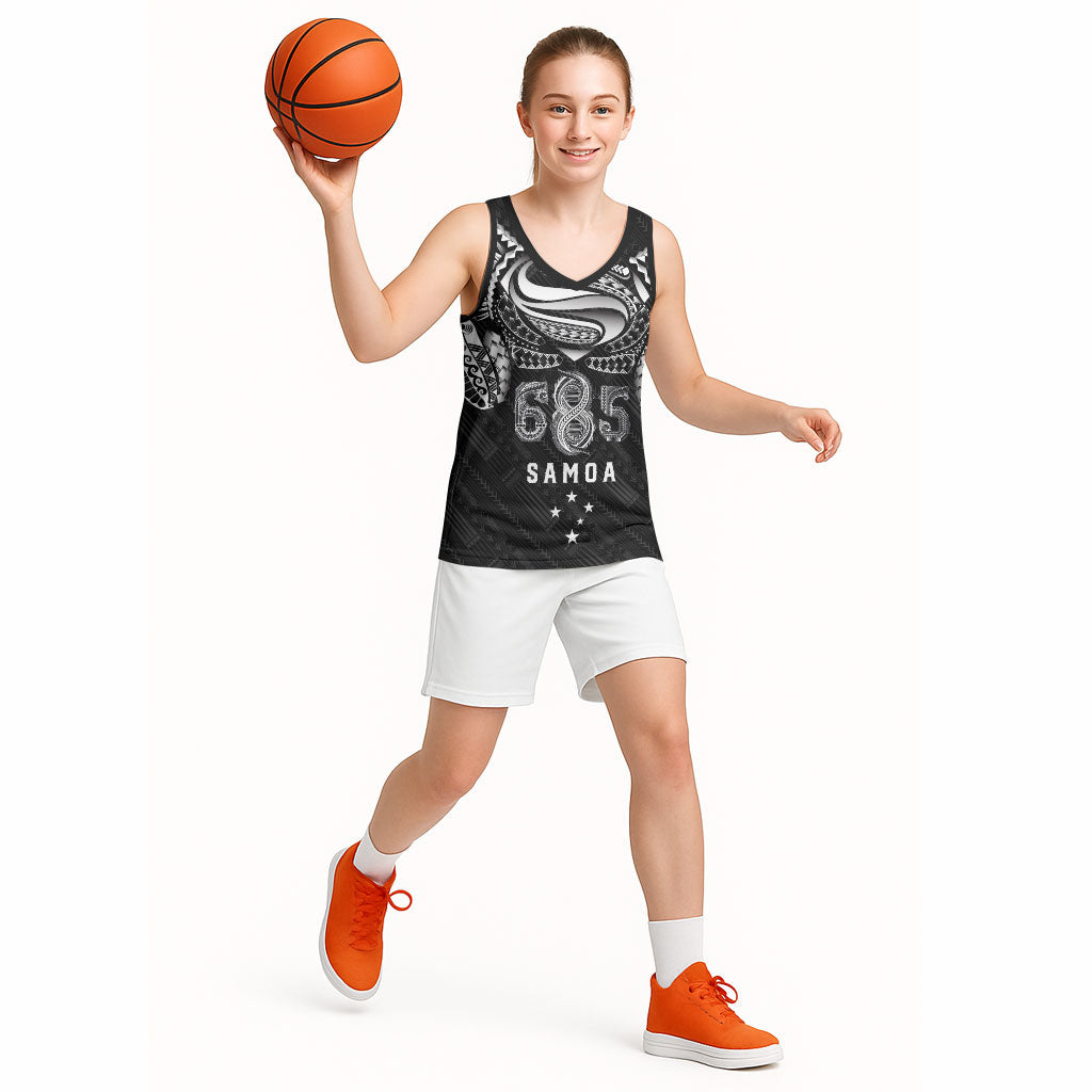 Super Samoa 685 Tribal Tattoo Basketball Jersey Samoan Ornament Pattern Black Edition LT03 - Polynesian Pride