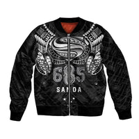 Super Samoa 685 Tribal Tattoo Bomber Jacket Samoan Ornament Pattern Black Edition LT03 Unisex Black - Polynesian Pride