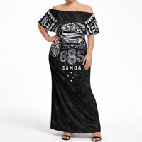 Super Samoa 685 Tribal Tattoo Off Shoulder Maxi Dress Samoan Ornament Pattern Black Edition LT03 Women Black - Polynesian Pride
