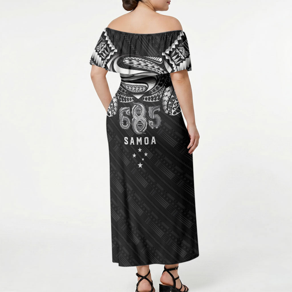 Super Samoa 685 Tribal Tattoo Off Shoulder Maxi Dress Samoan Ornament Pattern Black Edition LT03 - Polynesian Pride