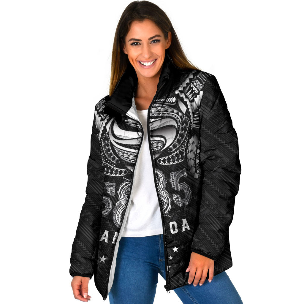 Super Samoa 685 Tribal Tattoo Padded Jacket Samoan Ornament Pattern Black Edition LT03 Women Black - Polynesian Pride