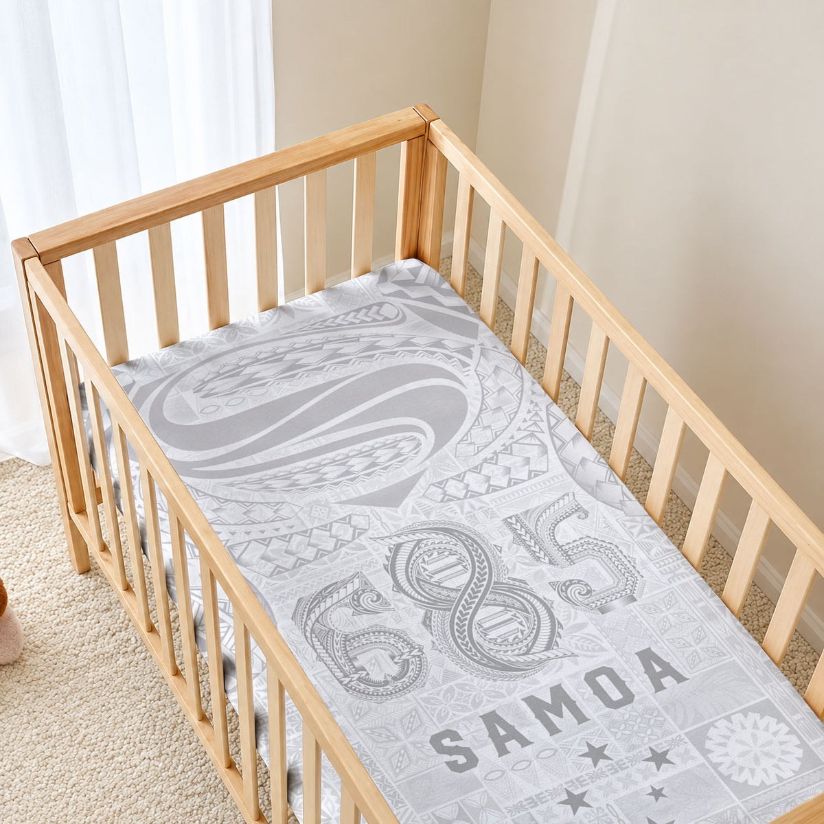 Super Samoa 685 Tribal Tattoo Baby Bed Cover Siapo Pattern All-White Edition LT03 - Polynesian Pride