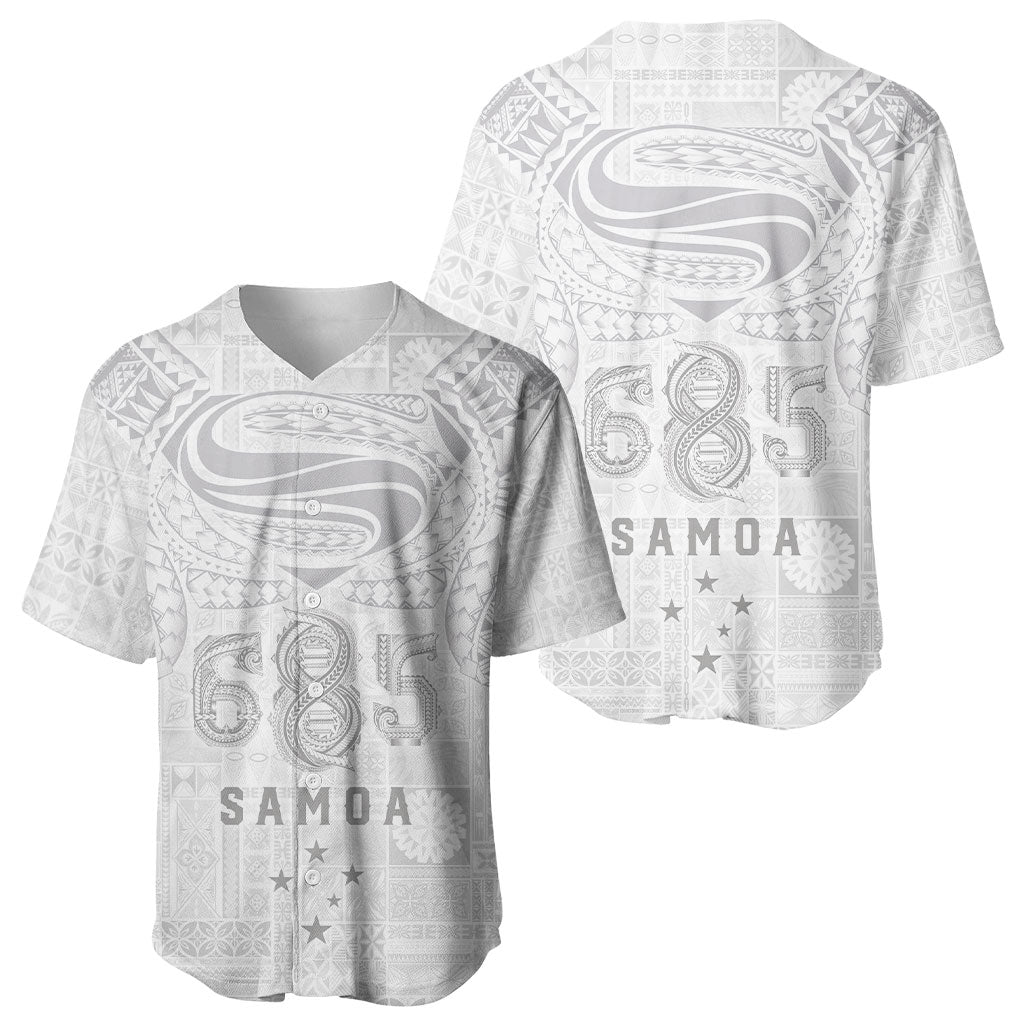 Super Samoa 685 Tribal Tattoo Baseball Jersey Siapo Pattern All-White Edition LT03 - Polynesian Pride