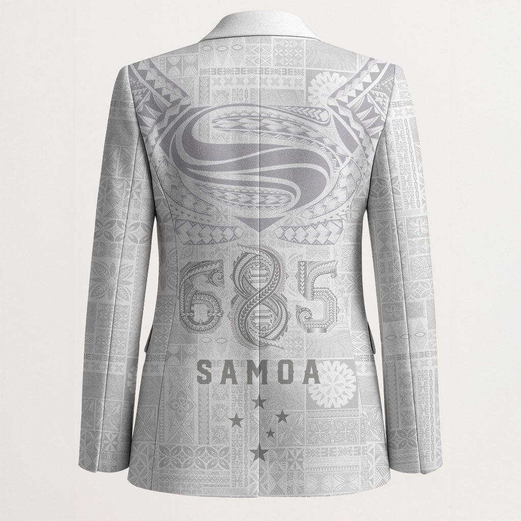 Super Samoa 685 Tribal Tattoo Blazer Siapo Pattern All-White Edition LT03 - Polynesian Pride
