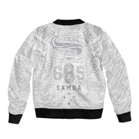 Super Samoa 685 Tribal Tattoo Bomber Jacket Siapo Pattern All-White Edition LT03 - Polynesian Pride
