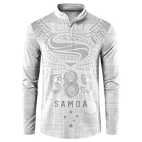 Super Samoa 685 Tribal Tattoo Button Sweatshirt Siapo Pattern All-White Edition LT03 White - Polynesian Pride
