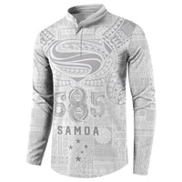 Super Samoa 685 Tribal Tattoo Button Sweatshirt Siapo Pattern All-White Edition LT03 - Polynesian Pride