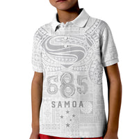 Super Samoa 685 Tribal Tattoo Kid Polo Shirt Siapo Pattern All-White Edition LT03 Kid White - Polynesian Pride