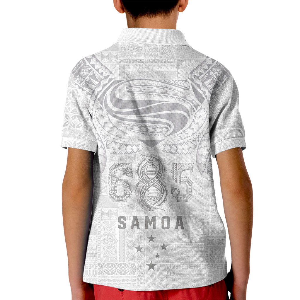 Super Samoa 685 Tribal Tattoo Kid Polo Shirt Siapo Pattern All-White Edition LT03 - Polynesian Pride