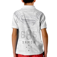 Super Samoa 685 Tribal Tattoo Kid Polo Shirt Siapo Pattern All-White Edition LT03 - Polynesian Pride