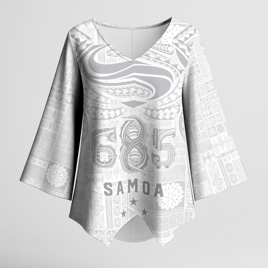 Super Samoa 685 Tribal Tattoo Kimono Sleeve Blouse Siapo Pattern All-White Edition LT03 Female White - Polynesian Pride