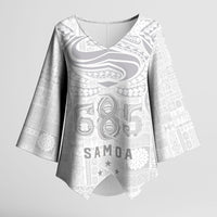 Super Samoa 685 Tribal Tattoo Kimono Sleeve Blouse Siapo Pattern All-White Edition LT03 Female White - Polynesian Pride