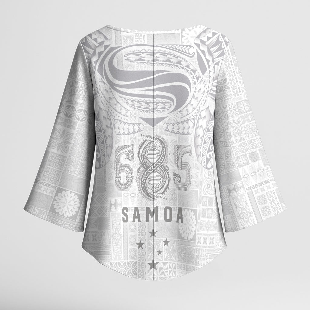 Super Samoa 685 Tribal Tattoo Kimono Sleeve Blouse Siapo Pattern All-White Edition LT03 - Polynesian Pride