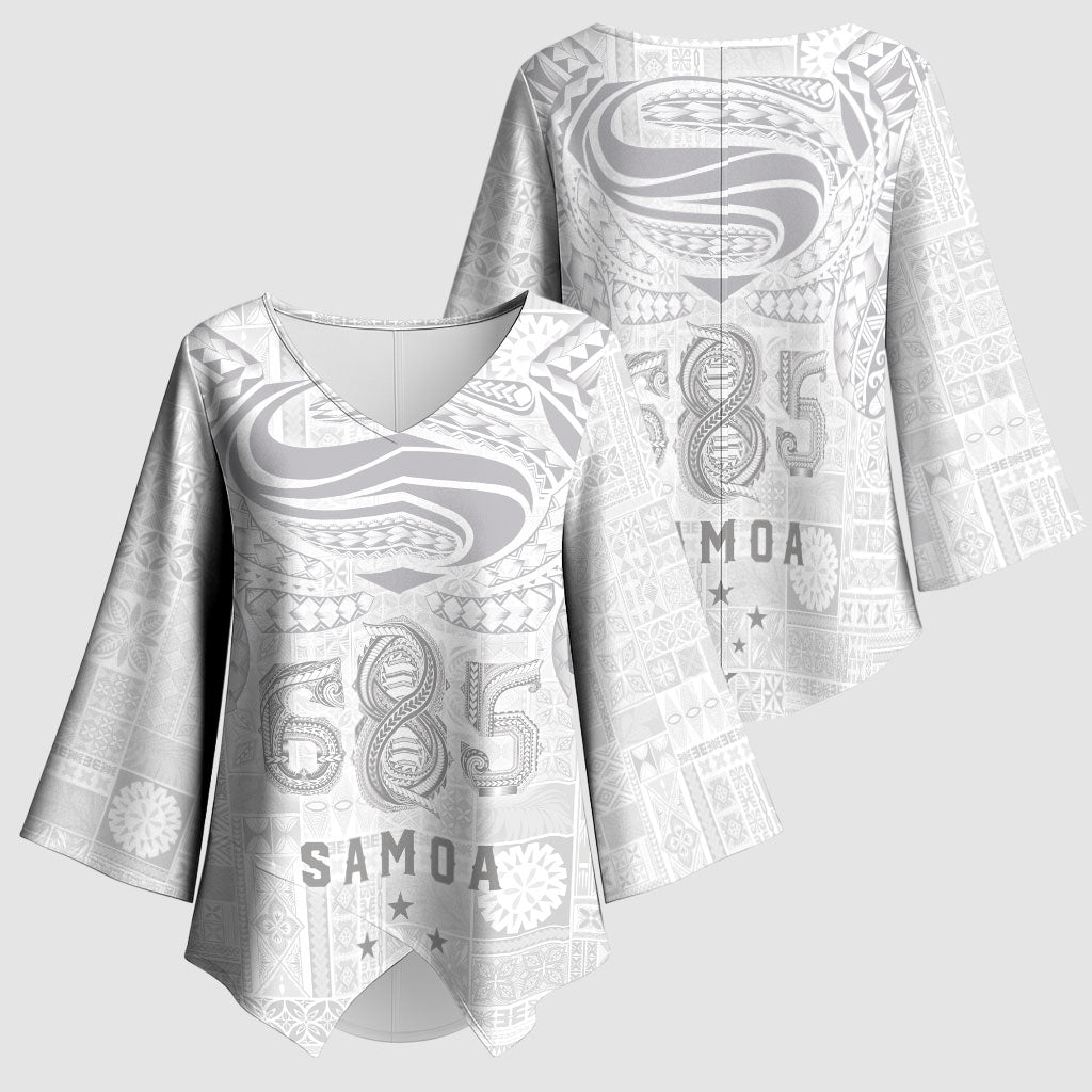 Super Samoa 685 Tribal Tattoo Kimono Sleeve Blouse Siapo Pattern All-White Edition LT03 - Polynesian Pride