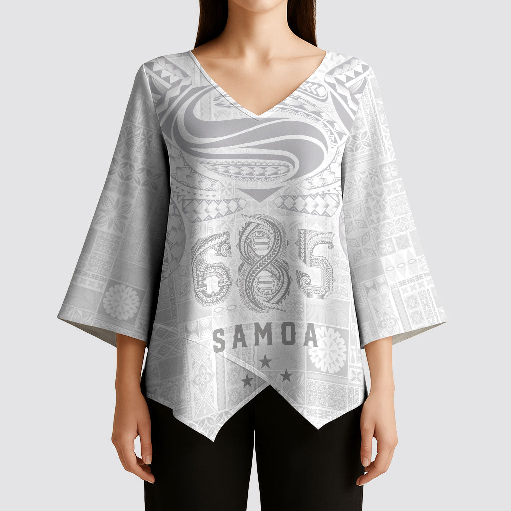 Super Samoa 685 Tribal Tattoo Kimono Sleeve Blouse Siapo Pattern All-White Edition LT03 - Polynesian Pride