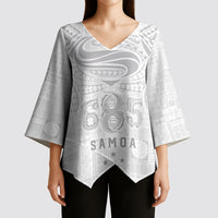 Super Samoa 685 Tribal Tattoo Kimono Sleeve Blouse Siapo Pattern All-White Edition LT03 - Polynesian Pride