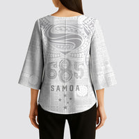 Super Samoa 685 Tribal Tattoo Kimono Sleeve Blouse Siapo Pattern All-White Edition LT03 - Polynesian Pride