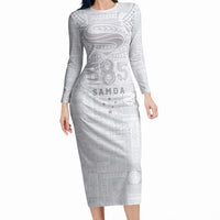 Super Samoa 685 Tribal Tattoo Long Sleeve Bodycon Dress Siapo Pattern All-White Edition LT03 Long Dress White - Polynesian Pride