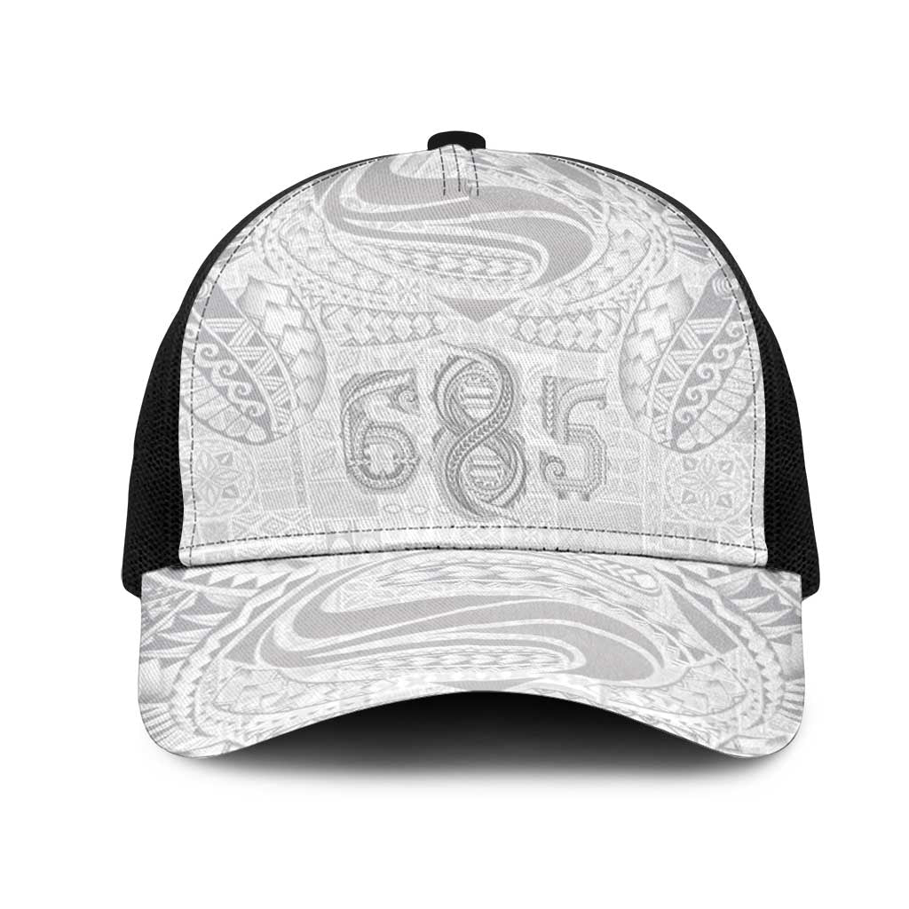 Super Samoa 685 Tribal Tattoo Mesh Trucker Cap Siapo Pattern All-White Edition LT03 One Size Black White - Polynesian Pride