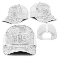 Super Samoa 685 Tribal Tattoo Mesh Trucker Cap Siapo Pattern All-White Edition LT03 - Polynesian Pride
