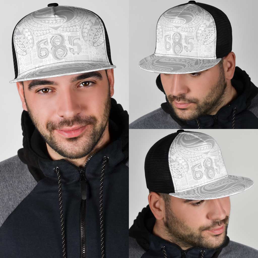 Super Samoa 685 Tribal Tattoo Mesh Trucker Cap Siapo Pattern All-White Edition LT03 - Polynesian Pride