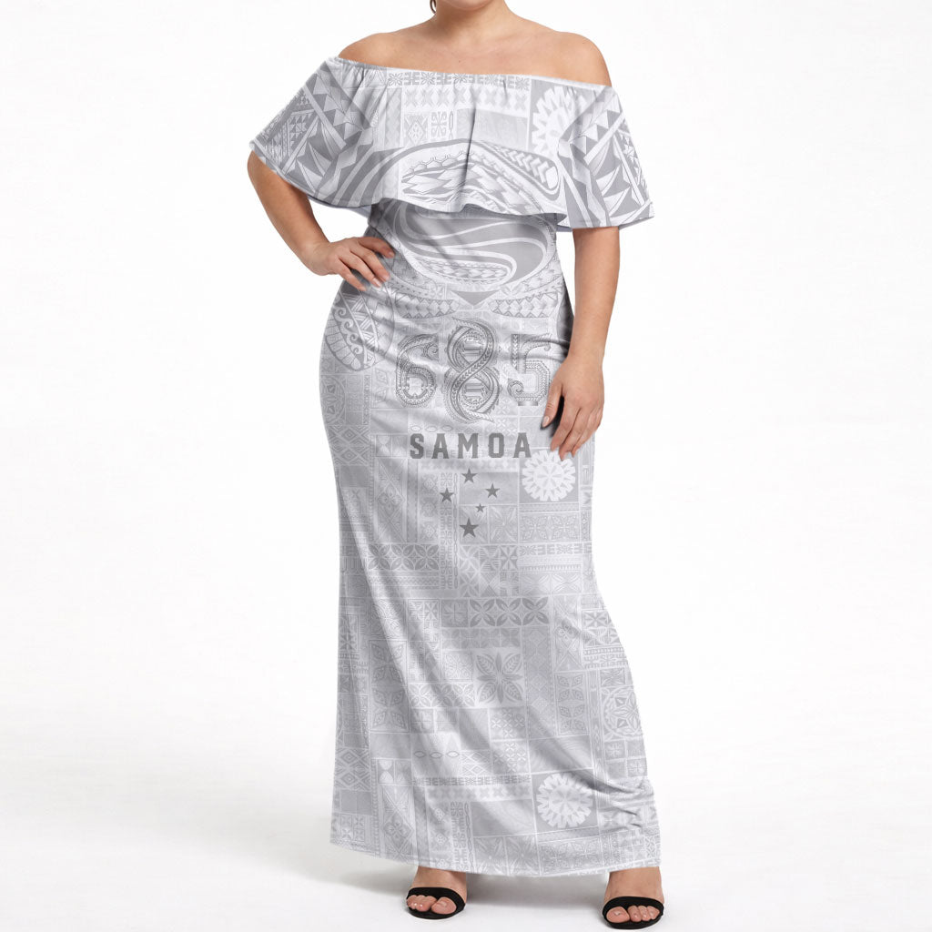Super Samoa 685 Tribal Tattoo Off Shoulder Maxi Dress Siapo Pattern All-White Edition LT03 Women White - Polynesian Pride