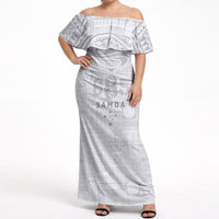 Super Samoa 685 Tribal Tattoo Off Shoulder Maxi Dress Siapo Pattern All-White Edition LT03 Women White - Polynesian Pride