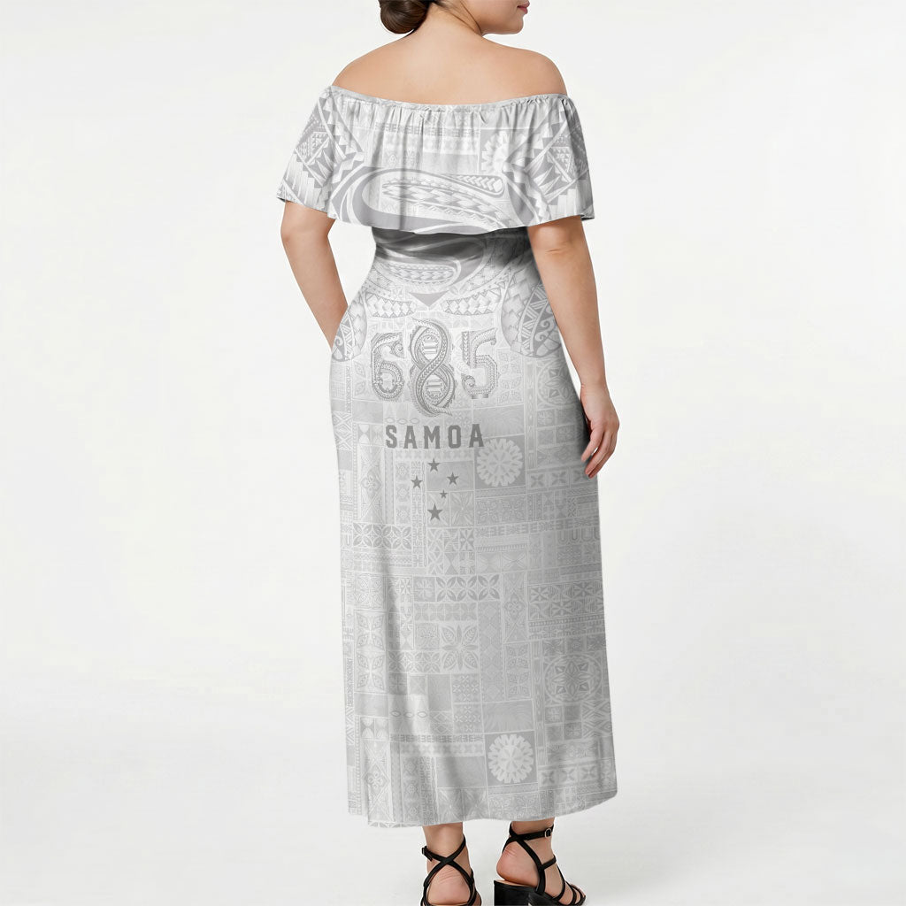 Super Samoa 685 Tribal Tattoo Off Shoulder Maxi Dress Siapo Pattern All-White Edition LT03 - Polynesian Pride