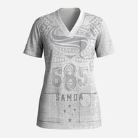 Super Samoa 685 Tribal Tattoo Scrub Top Siapo Pattern All-White Edition LT03 Adult White - Polynesian Pride