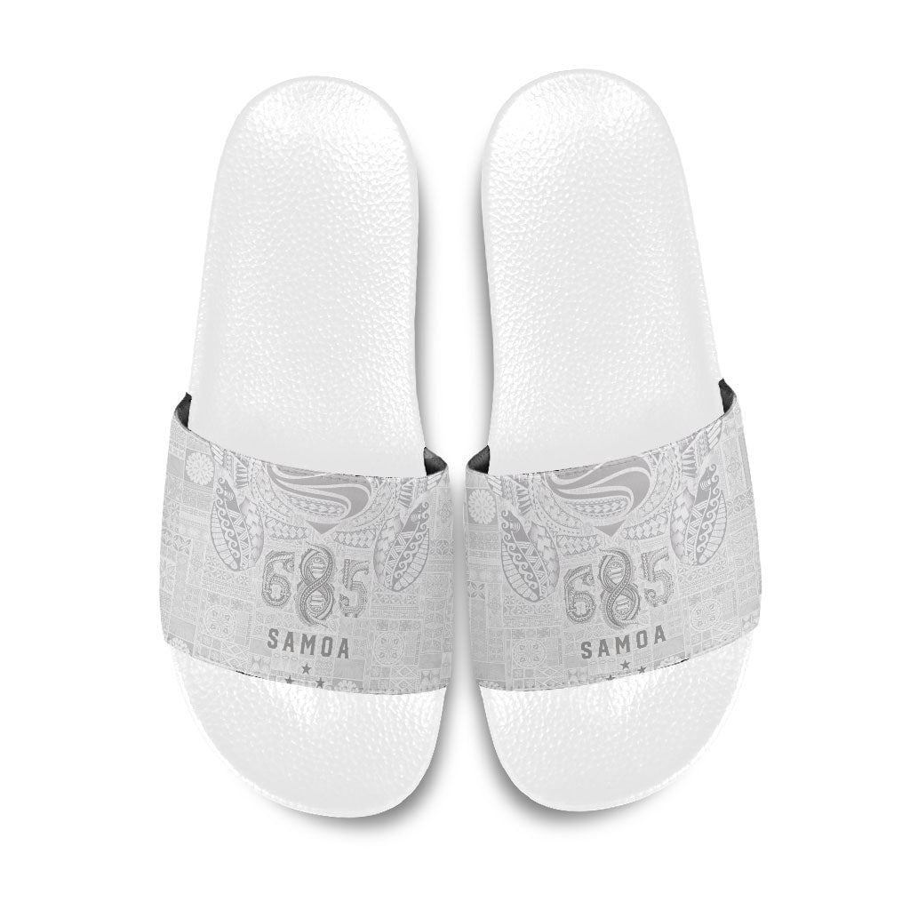 Super Samoa 685 Tribal Tattoo Slide Sandals Siapo Pattern All-White Edition LT03 White - Polynesian Pride
