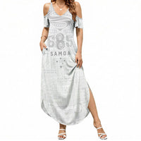 Super Samoa 685 Tribal Tattoo Summer Maxi Dress Siapo Pattern All-White Edition LT03 Women White - Polynesian Pride