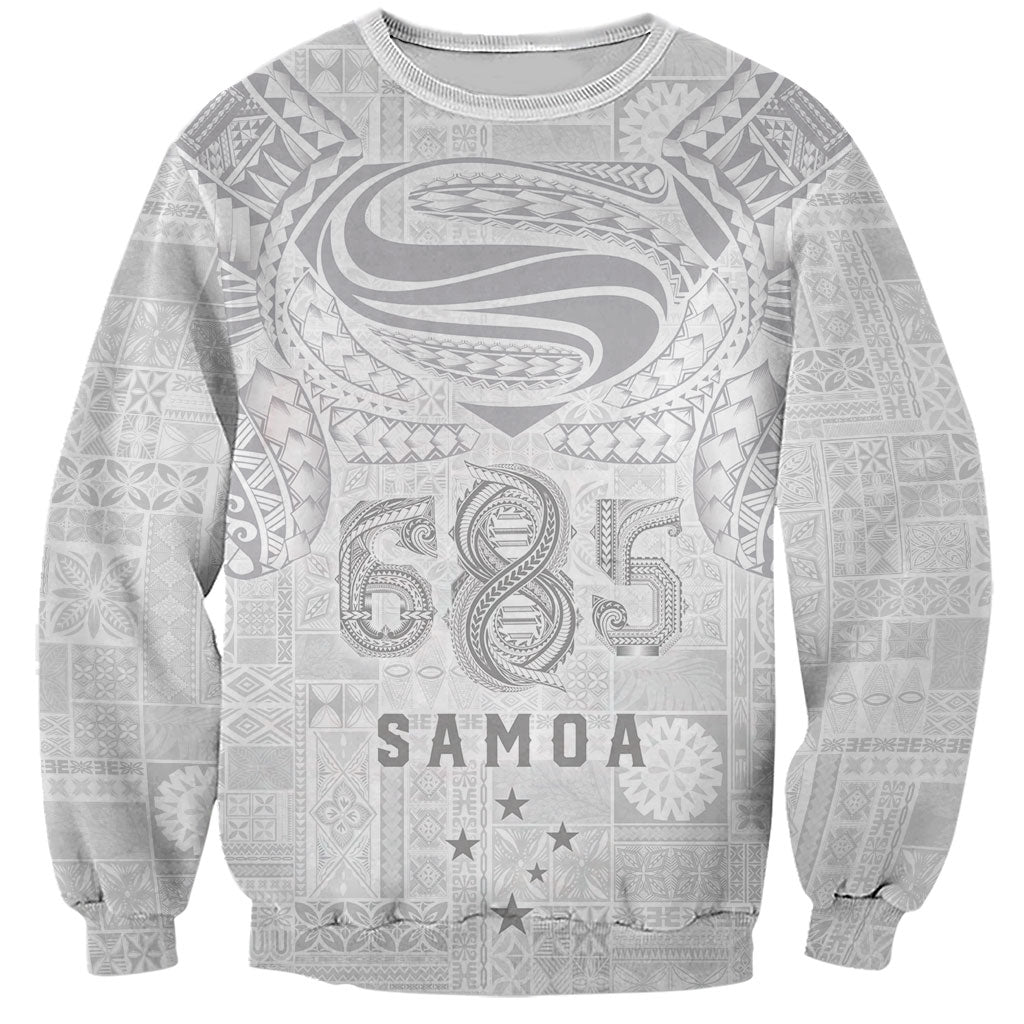 Super Samoa 685 Tribal Tattoo Sweatshirt Siapo Pattern All-White Edition LT03 Unisex White - Polynesian Pride