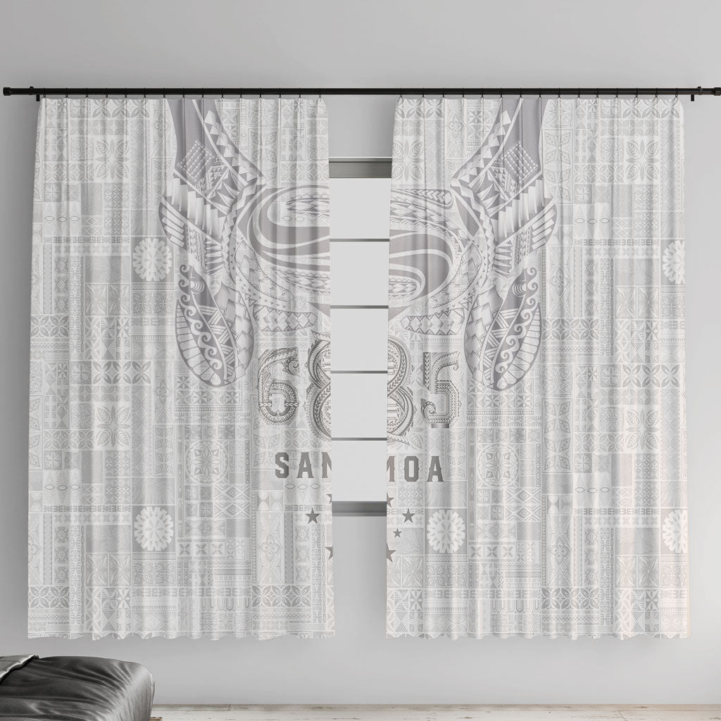 Super Samoa 685 Tribal Tattoo Window Curtain Siapo Pattern All-White Edition LT03 With Hooks White - Polynesian Pride