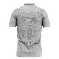 Super Samoa 685 Tribal Tattoo Zipper Polo Shirt Siapo Pattern All-White Edition LT03 - Polynesian Pride