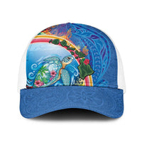 Hawaiian Connecting with the Ocean Baseball Net Cap Polynesian Pattern LT03 One Size White Blue - Polynesian Pride