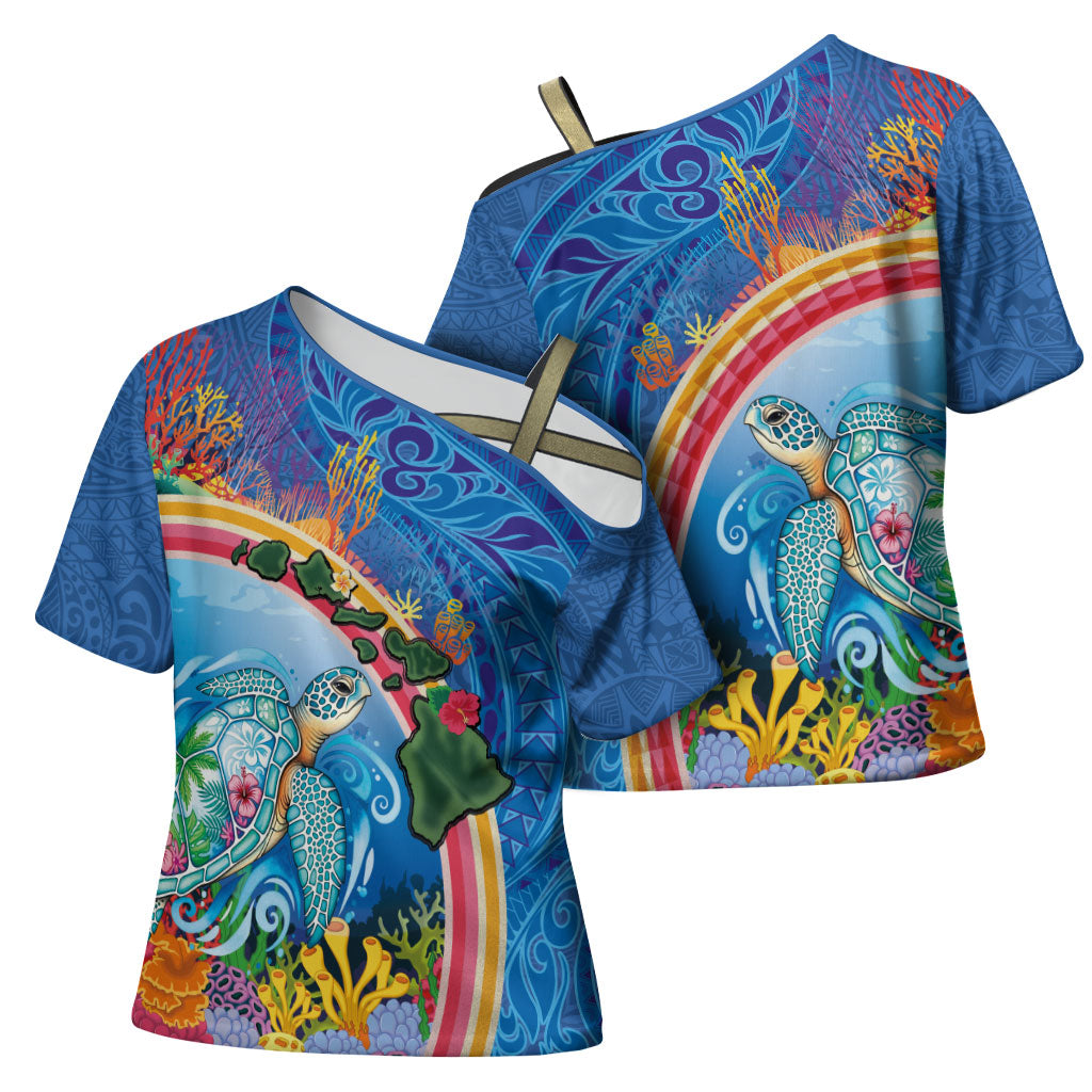 Hawaiian Connecting with the Ocean Cross Shoulder Shirt Polynesian Pattern LT03 - Polynesian Pride