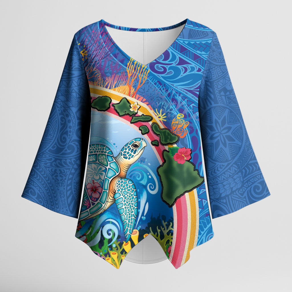 Hawaiian Connecting with the Ocean Kimono Sleeve Blouse Polynesian Pattern LT03 Female Blue - Polynesian Pride