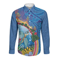 Hawaiian Connecting with the Ocean Long Sleeve Button Shirt Polynesian Pattern LT03 Unisex Blue - Polynesian Pride