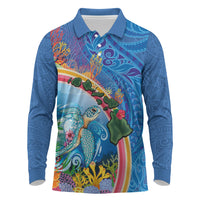 Hawaiian Connecting with the Ocean Long Sleeve Polo Shirt Polynesian Pattern LT03 Blue - Polynesian Pride