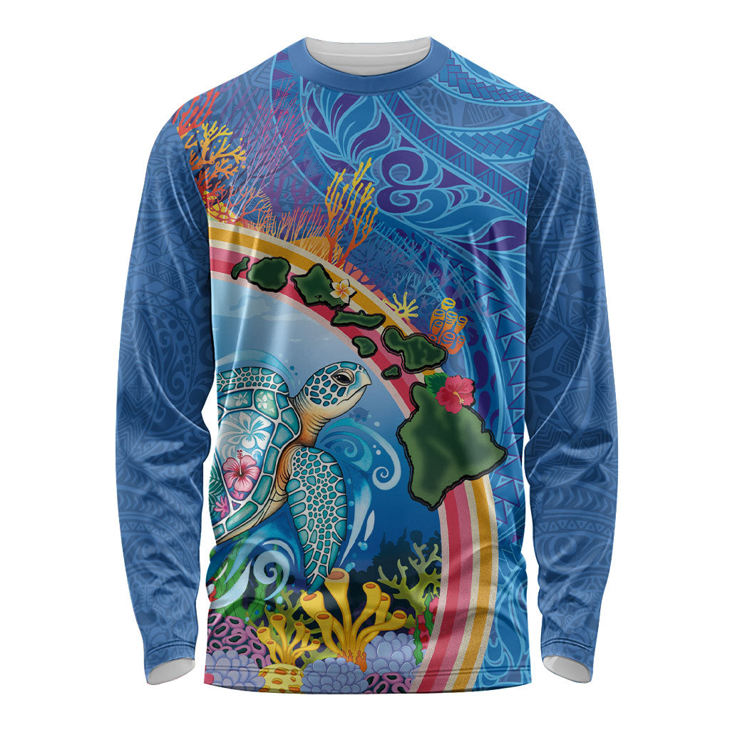 Hawaiian Connecting with the Ocean Long Sleeve Shirt Polynesian Pattern LT03 Unisex Blue - Polynesian Pride