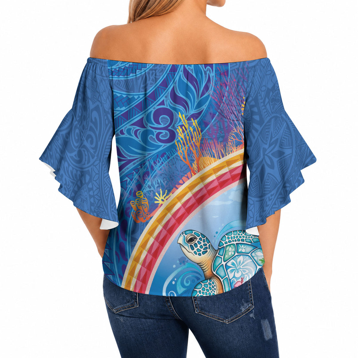 Hawaiian Connecting with the Ocean Off Shoulder Wrap Waist Top Polynesian Pattern LT03 - Polynesian Pride