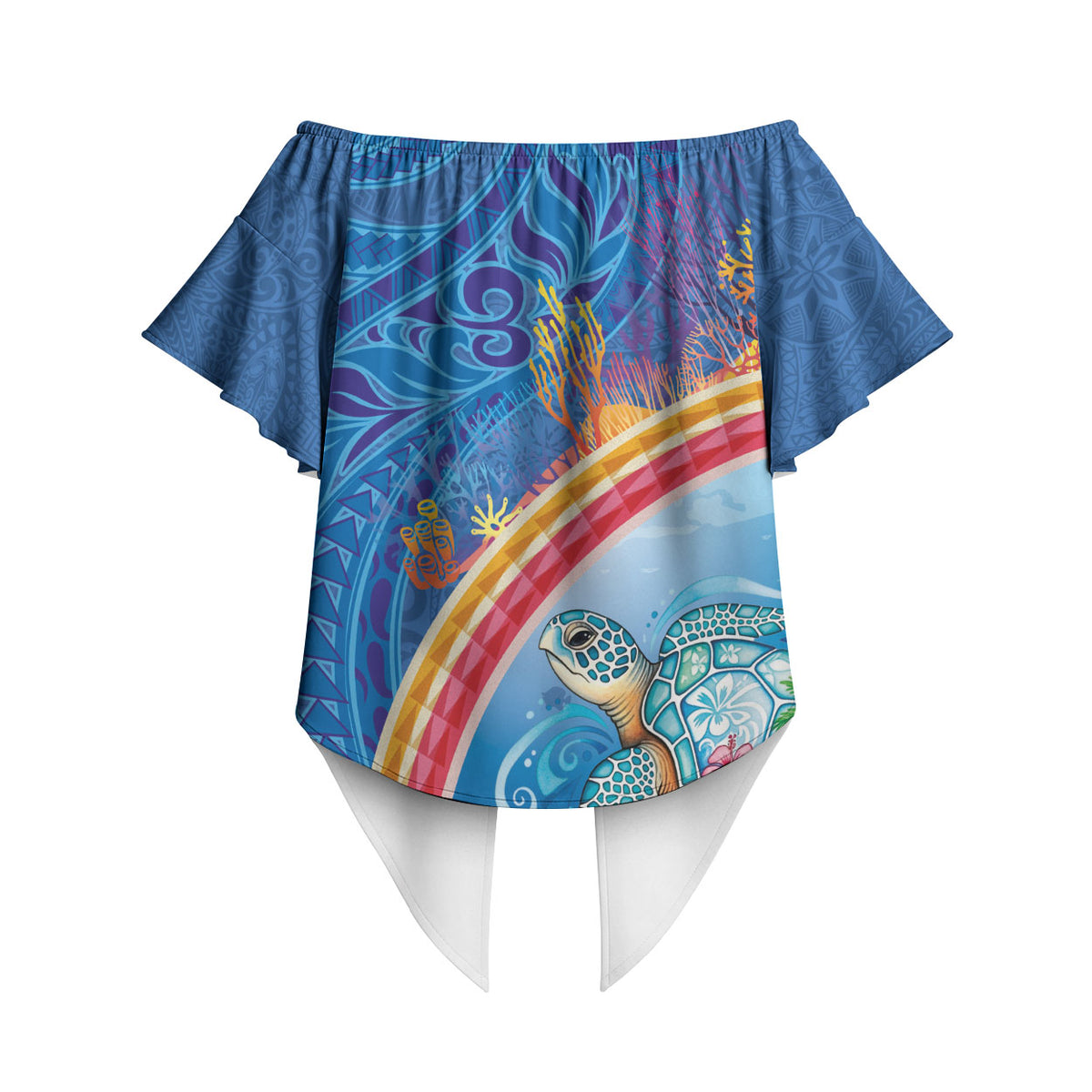 Hawaiian Connecting with the Ocean Off Shoulder Wrap Waist Top Polynesian Pattern LT03 - Polynesian Pride